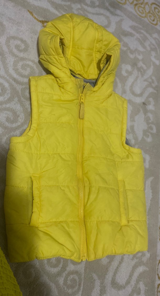 Sarı Kapüşonlu Fermuarlı Erkek Yelek - Görsel 4