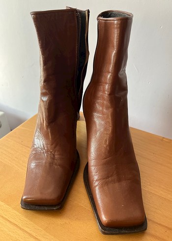 oxxo Kahverengi Deri Stiletto Topuklu Kadın Bot