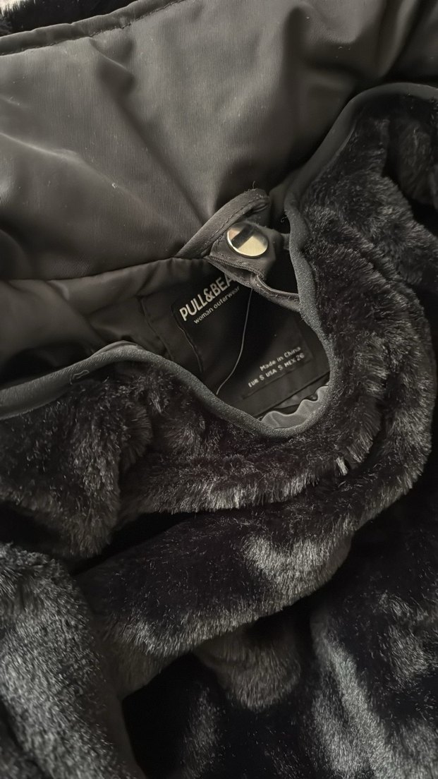 Siyah Kadın Midi Kaban, Kürklü Kapüşonlu - Görsel 4