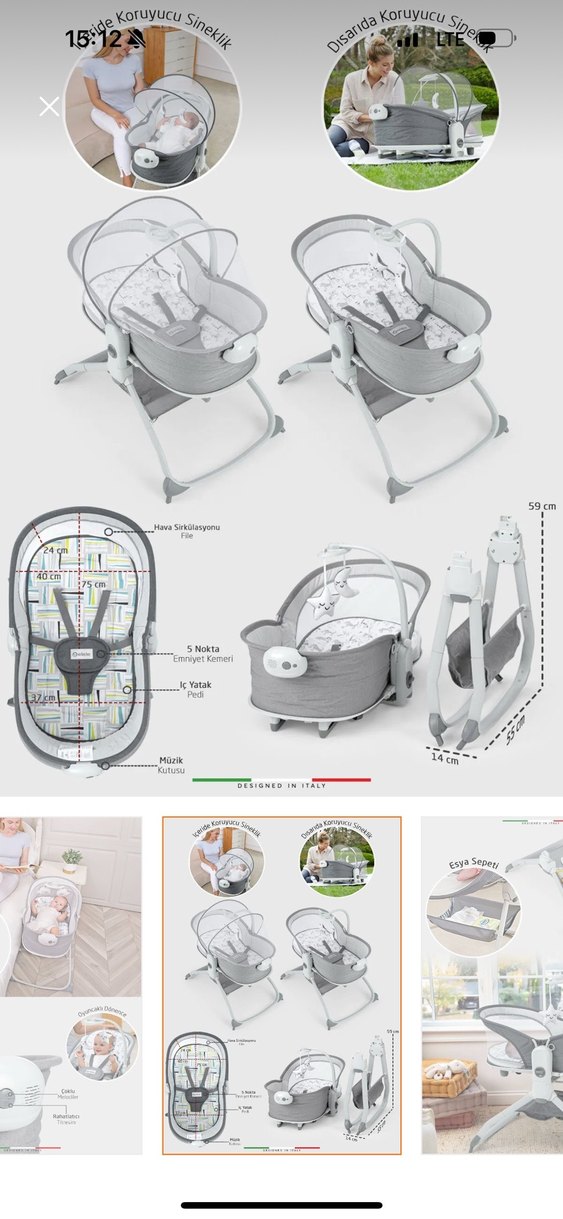 Açık Gri Bebek Beşiği ve Sepeti - Görsel 5