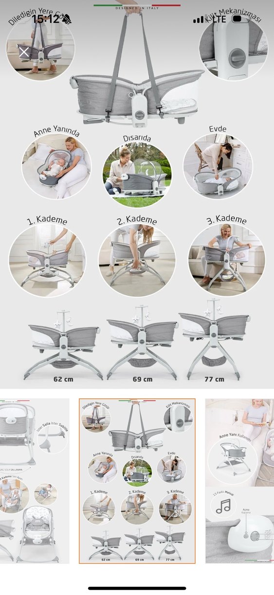 Açık Gri Bebek Beşiği ve Sepeti - Görsel 3