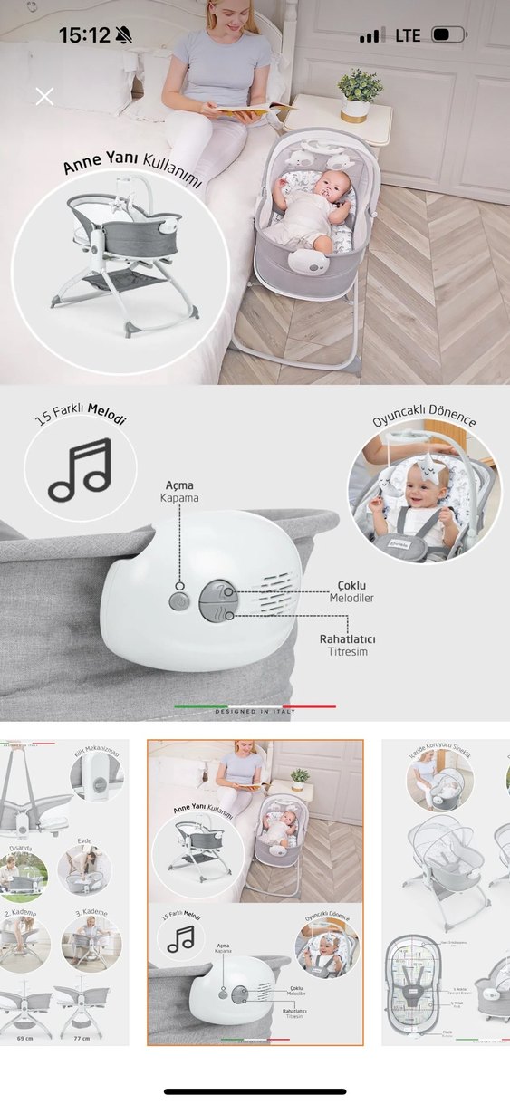 Açık Gri Bebek Beşiği ve Sepeti - Görsel 4