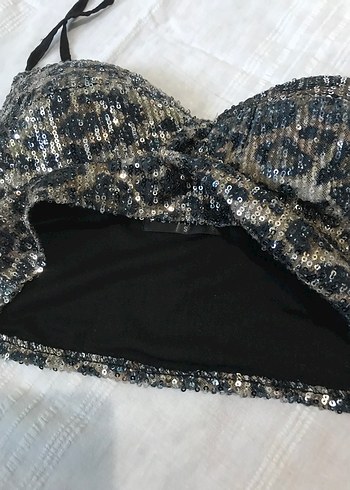 Payetli Yılan Desenli Straplez Büstiyer S - Görsel 6