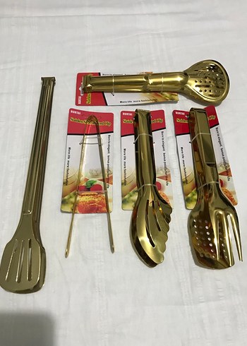 5 parça Altın Renkli Parlak Servis Mutfak Araçları Seti - Görsel 2
