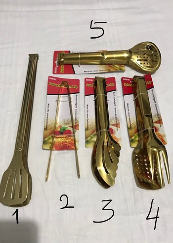 5 parça Altın Renkli Parlak Servis Mutfak Araçları Seti - Görsel 8
