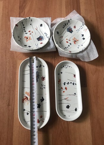 8 parça Beyaz Çiçek Desenli Seramik Servis Tabağı Seti - Görsel 5