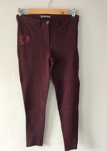 Bordo ve Haki Nakışlı Kadın Pantolon - Görsel 3