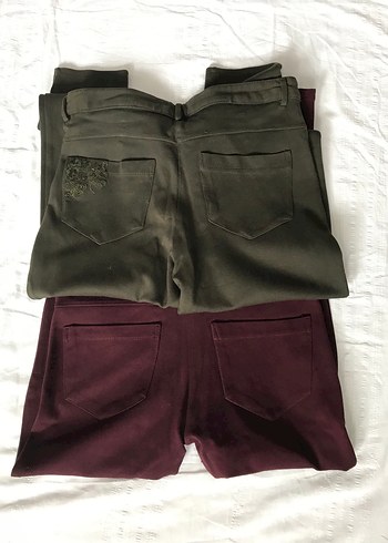 Bordo ve Haki Nakışlı Kadın Pantolon - Görsel 4