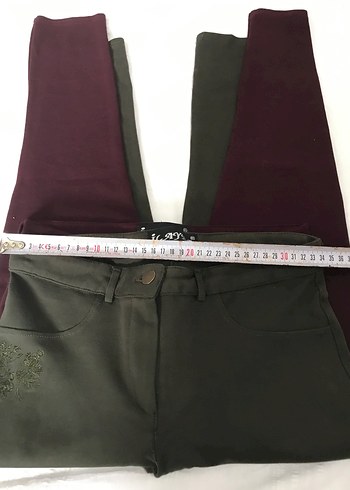 Bordo ve Haki Nakışlı Kadın Pantolon - Görsel 5