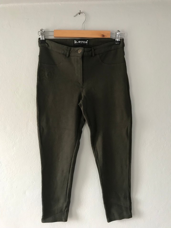 Bordo ve Haki Nakışlı Kadın  Pantolon - Görsel 2