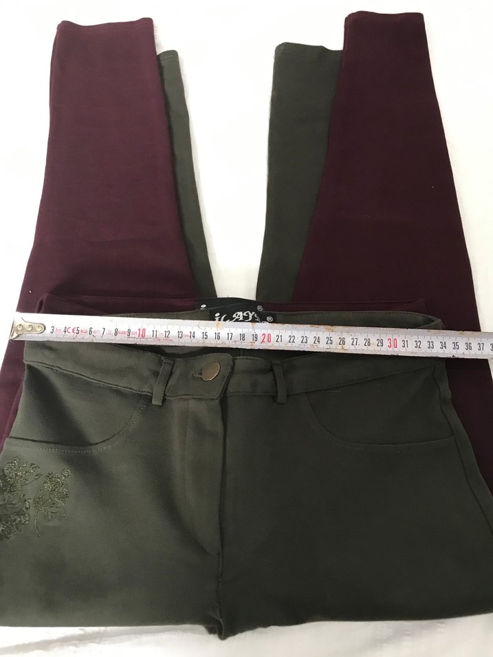 Bordo ve Haki Nakışlı Kadın  Pantolon - Görsel 5