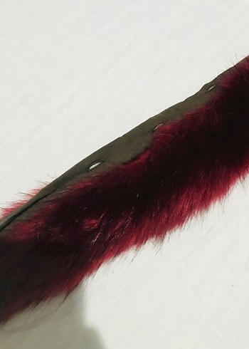 Bordo Kürk Detaylı Kadın Suni Kürk - Görsel 3