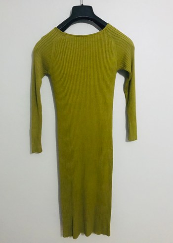 Hardal renk Uzun Kollu Triko Elbise - Görsel 5