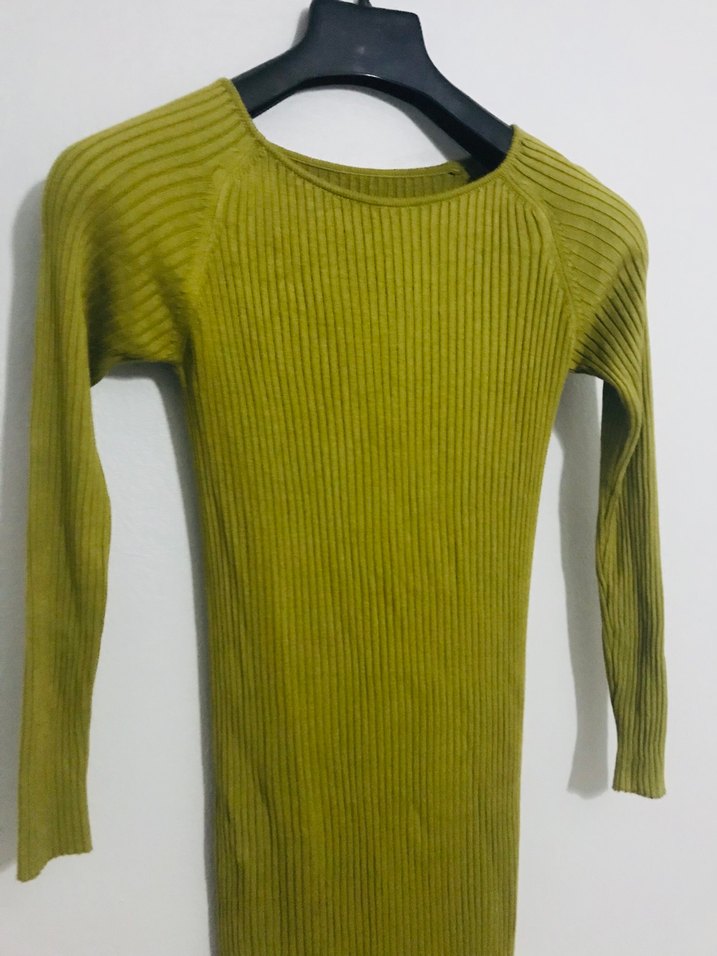 Hardal renk Uzun Kollu Triko Elbise - Görsel 2