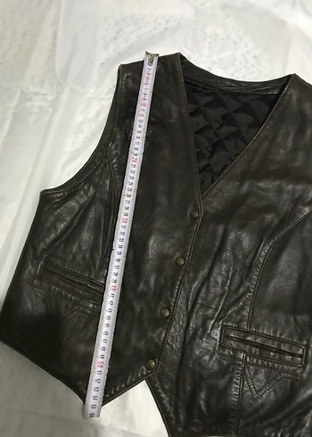 Kahverengi Deri Biker Yelek - Görsel 8