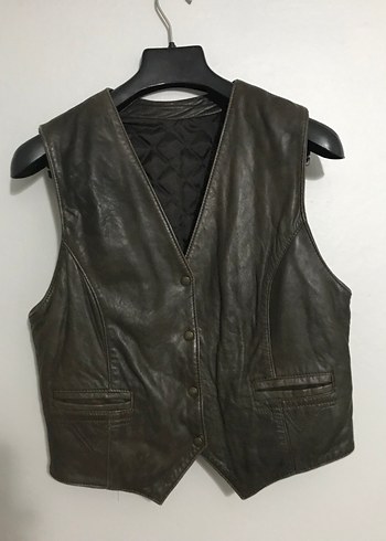 Kahverengi Deri Biker Yelek - Görsel 2