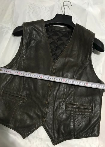 Kahverengi Deri Biker Yelek - Görsel 7