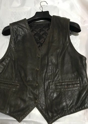 Kahverengi Deri Biker Yelek - Görsel 4