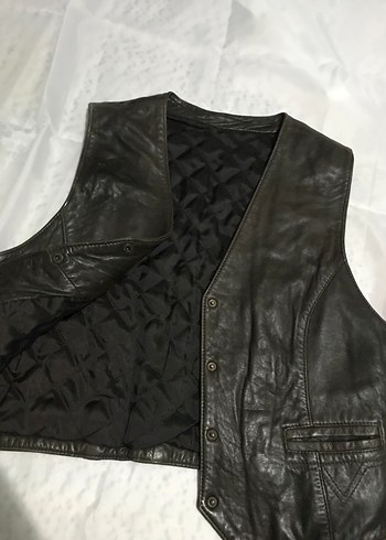 Kahverengi Deri Biker Yelek - Görsel 6