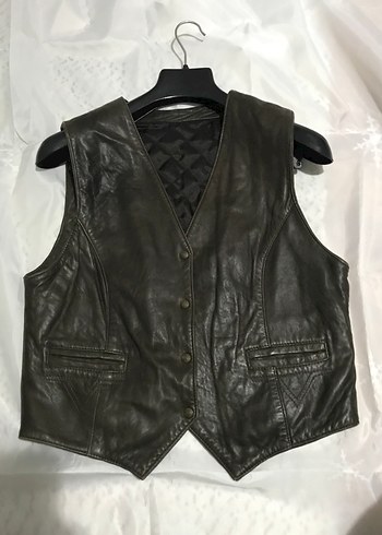 Kahverengi Deri Biker Yelek - Görsel 3