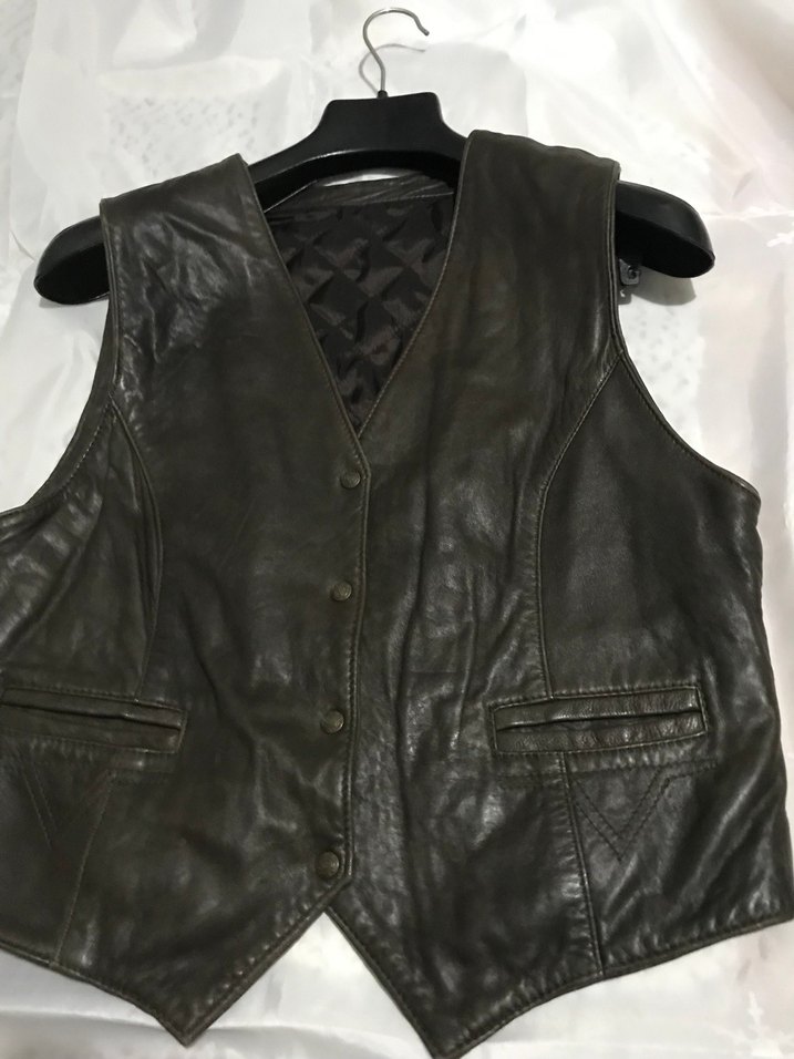 Kahverengi Deri Biker Yelek - Görsel 4