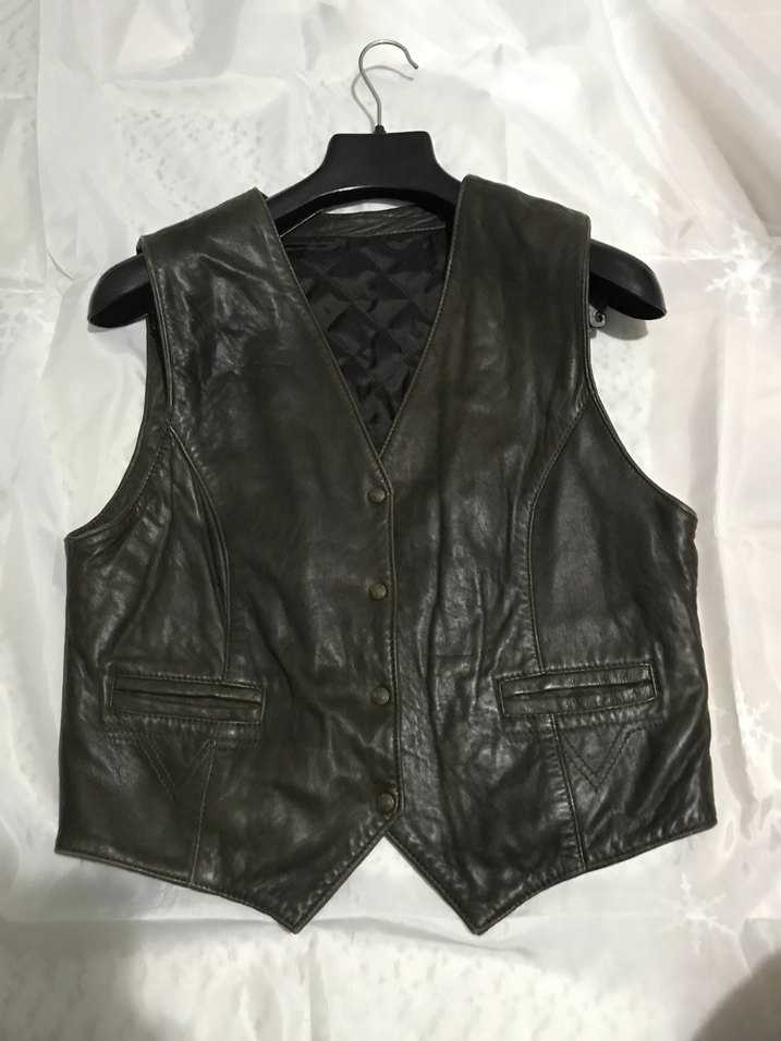 Kahverengi Deri Biker Yelek - Görsel 3