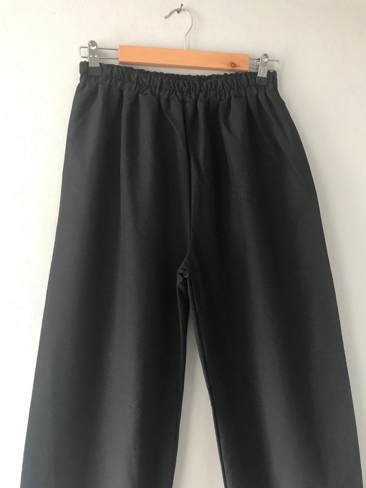 Siyah Salaş Beli lastikli bol paça baggy Pantolon - Görsel 2