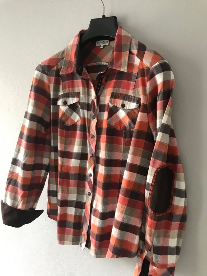 Kadın Kahverengi Kareli Düğmeli Gömlek - Görsel 2