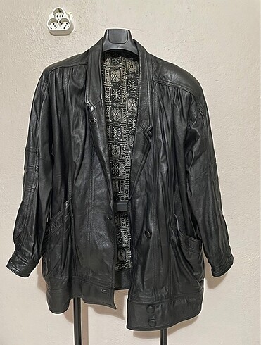 Oversize gerçek deri Vintage mont L