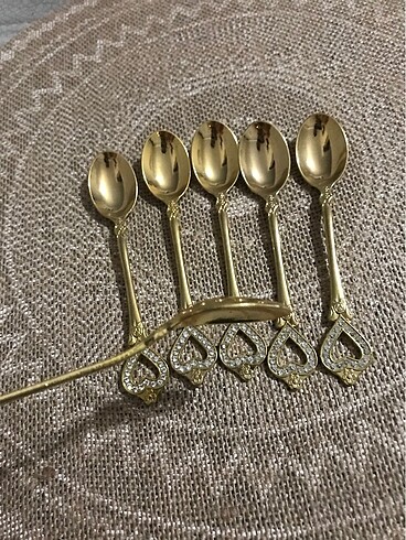 Beden altın Renk 6 adet gold renk taşlı çay kaşığı