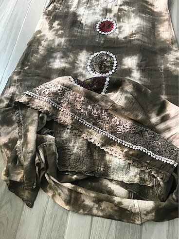 l Beden Batik desenli y2k Vintage içi astarlı uzun elbise