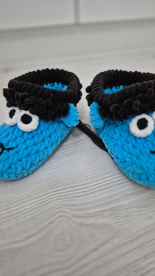 Mavi Örgü Erkek Bebek Patik - Görsel 2