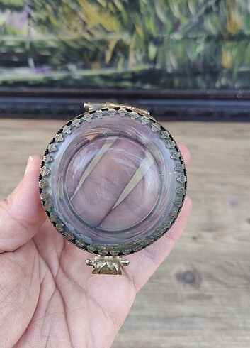 Fransız Bizote cam bronz çerçeve kasa mücevher kutusu  - Görsel 3