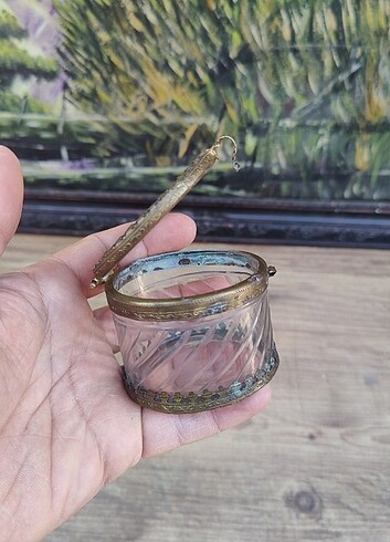 Fransız Bizote cam bronz çerçeve kasa mücevher kutusu  - Görsel 4