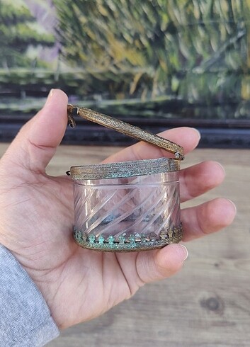 Fransız Bizote cam bronz çerçeve kasa mücevher kutusu  - Görsel 5