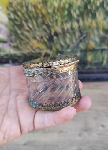 Fransız Bizote cam bronz çerçeve kasa mücevher kutusu  - Görsel 6