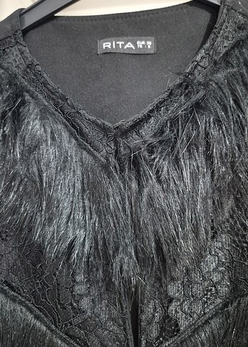 Siyah Yılan Desenli Kürk Detaylı Uzun Yelek - Görsel 2