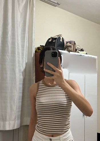 Fitilli Askılı crop top - Çizgili - Görsel 2