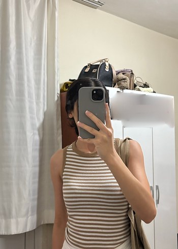 Fitilli Askılı crop top - Çizgili - Görsel 3