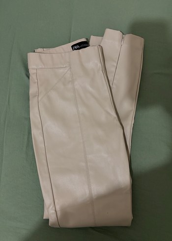 Zara Deri Bej Kadın Pantolon - Görsel 4