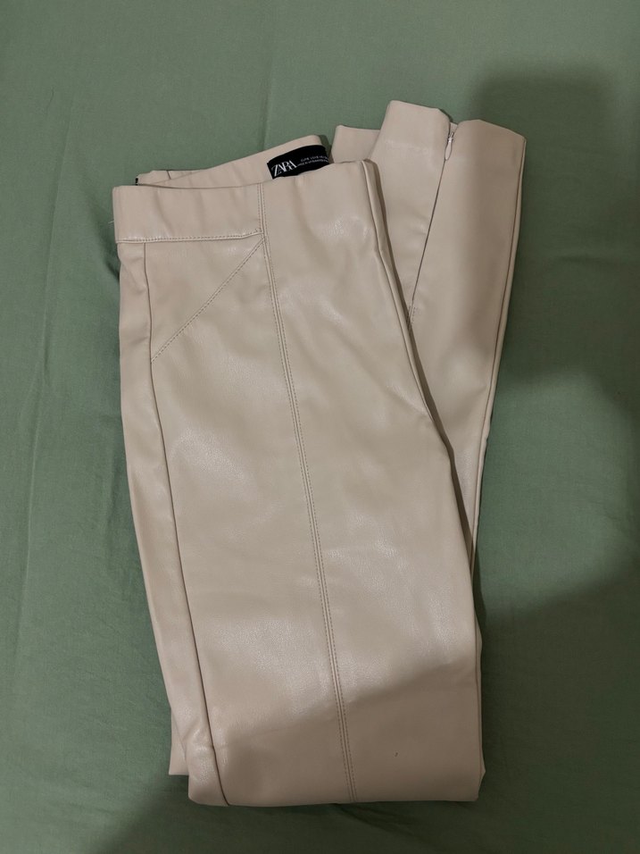 Zara Deri Bej Kadın Pantolon - Görsel 4