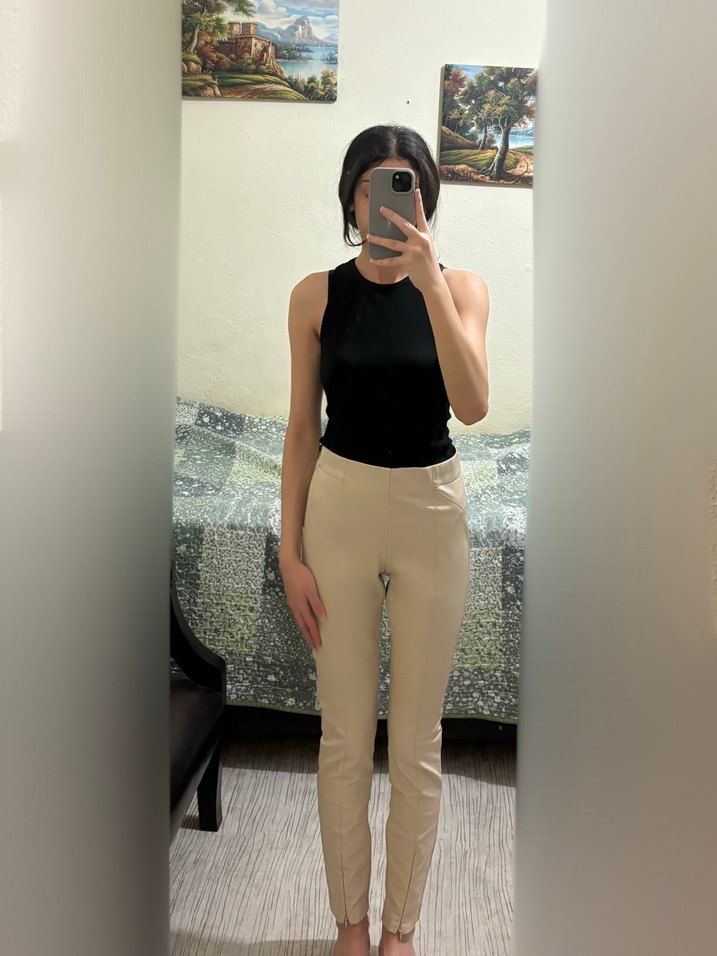 Zara Deri Bej Kadın Pantolon - Görsel 2