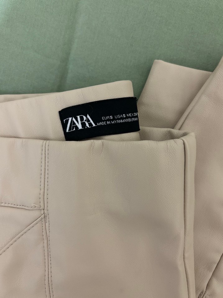 Zara Deri Bej Kadın Pantolon - Görsel 5