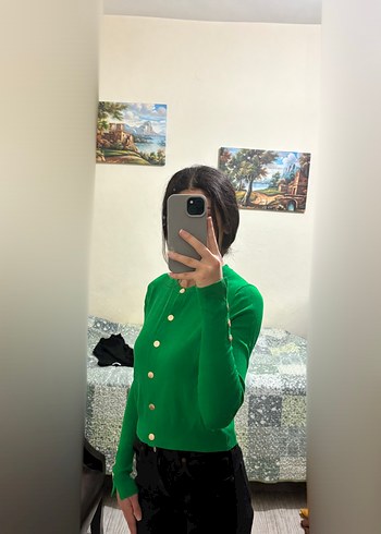 Zara Düğmeli Yeşil Hırka - Görsel 3