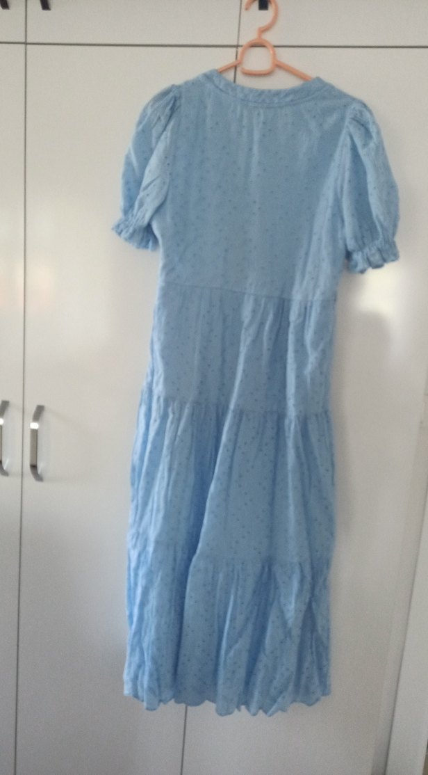 Mavi Uzun Keten Bohem Elbise - Görsel 3