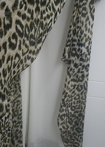 Drapeli Leopar Desenli Uzun Straplez Elbise - Görsel 5