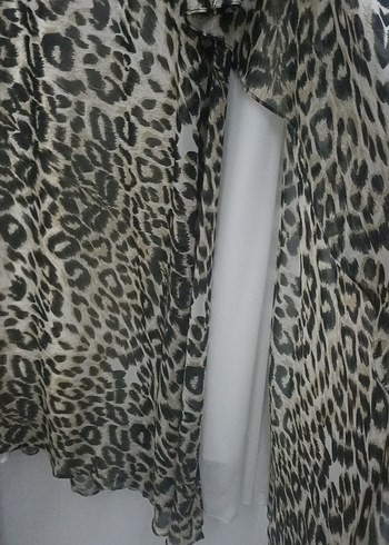 Drapeli Leopar Desenli Uzun Straplez Elbise - Görsel 4