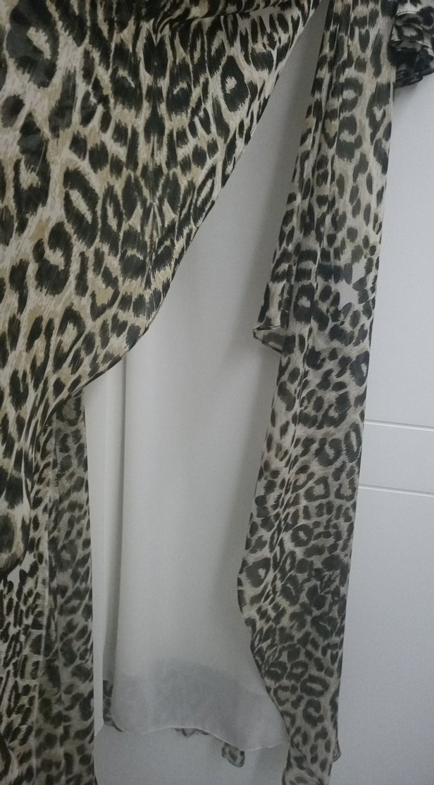 Drapeli Leopar Desenli Uzun Straplez Elbise - Görsel 5