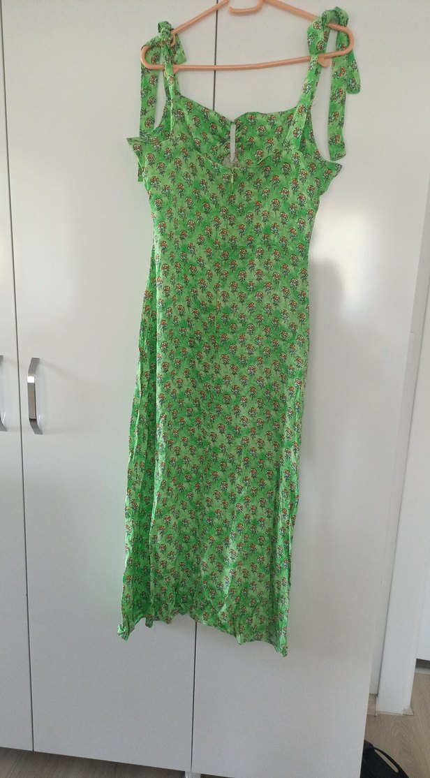 Yeşil Bağlamalı Midi Bohem Elbise - Görsel 4