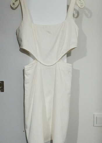 Beyaz Straplez Midi Bohem Elbise - Görsel 4